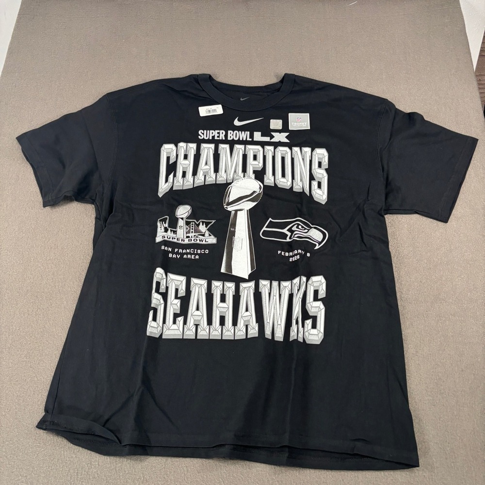 Nike Super Bowl LX Champions Seattle Seahawks Shirt Mens XL Black NFL Tee